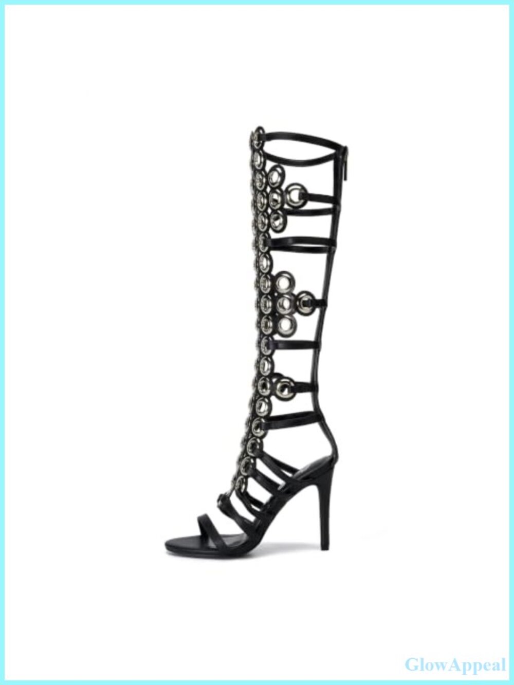 Metallic Grommet Knee High Platform Boots Side Zip Round Toe Party